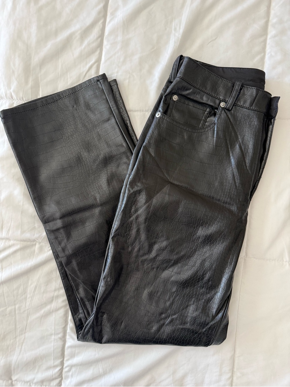 H&M Black Faux Leather Croc-Embossed Pants